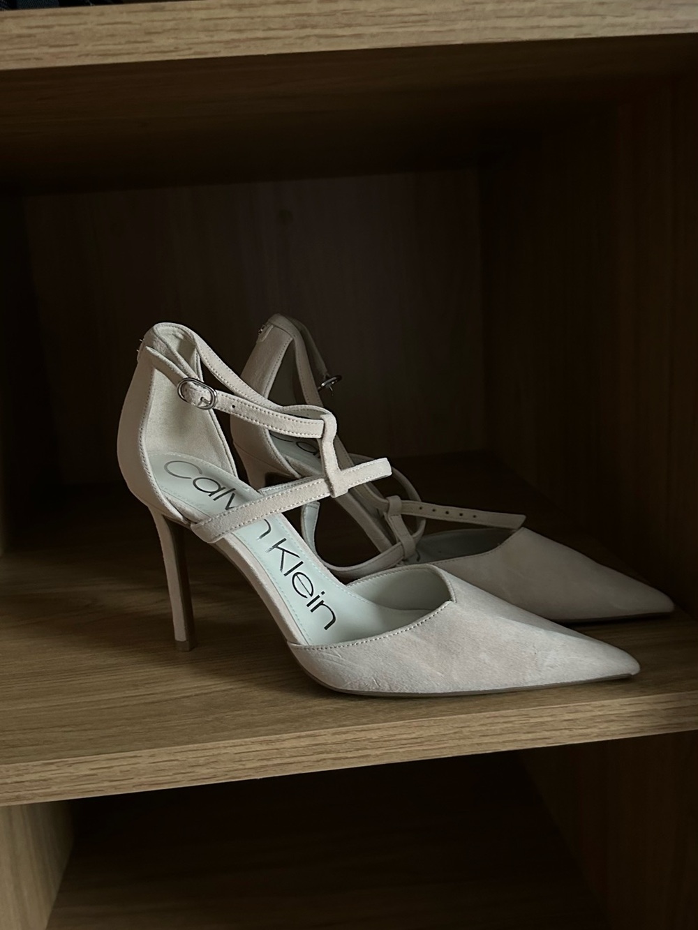 Calvin Klein Blush Pointed-Toe Strappy Heels